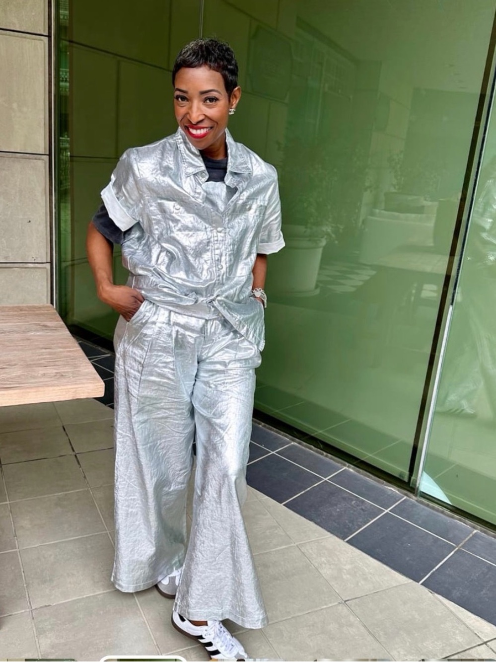 Lanhtropy Silver Cropped high waisted Wide-Leg Culotte Pants